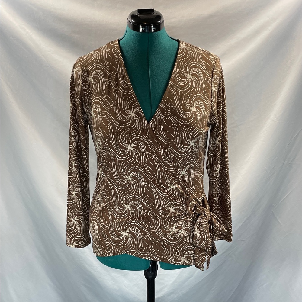 Nine West Brown and Cream Patterned Blouse